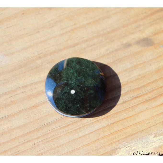 Pierre Yin Yang obsidienne noire manto huichol reflets verts pendentif ou cabochon