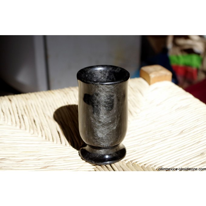 verre cristal noir sculpté gem obsidienne argentée 10cm/carved cup stone silver obsidian crystal