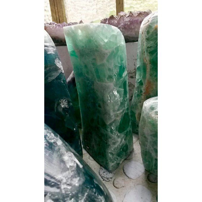 Cristal de fluorite arc-en-ciel, grande fluorine polie vert bleu violet,chakra coeur guérison Pierre