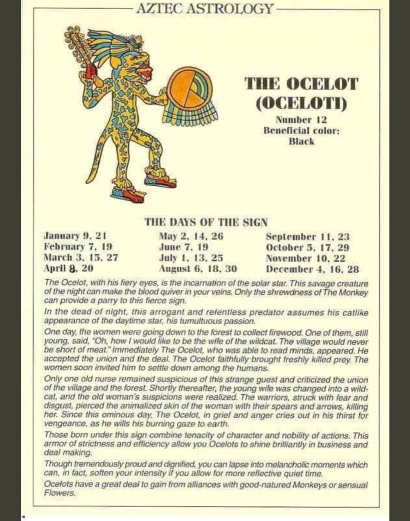 Aztec Astrology sign Ocelotl the Ocelot