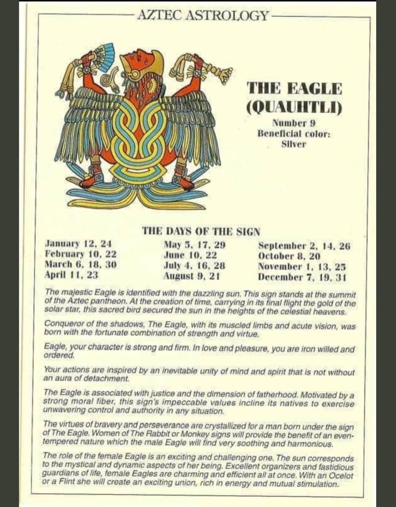 Aztec Astrology sign Quauhtli the Eagle