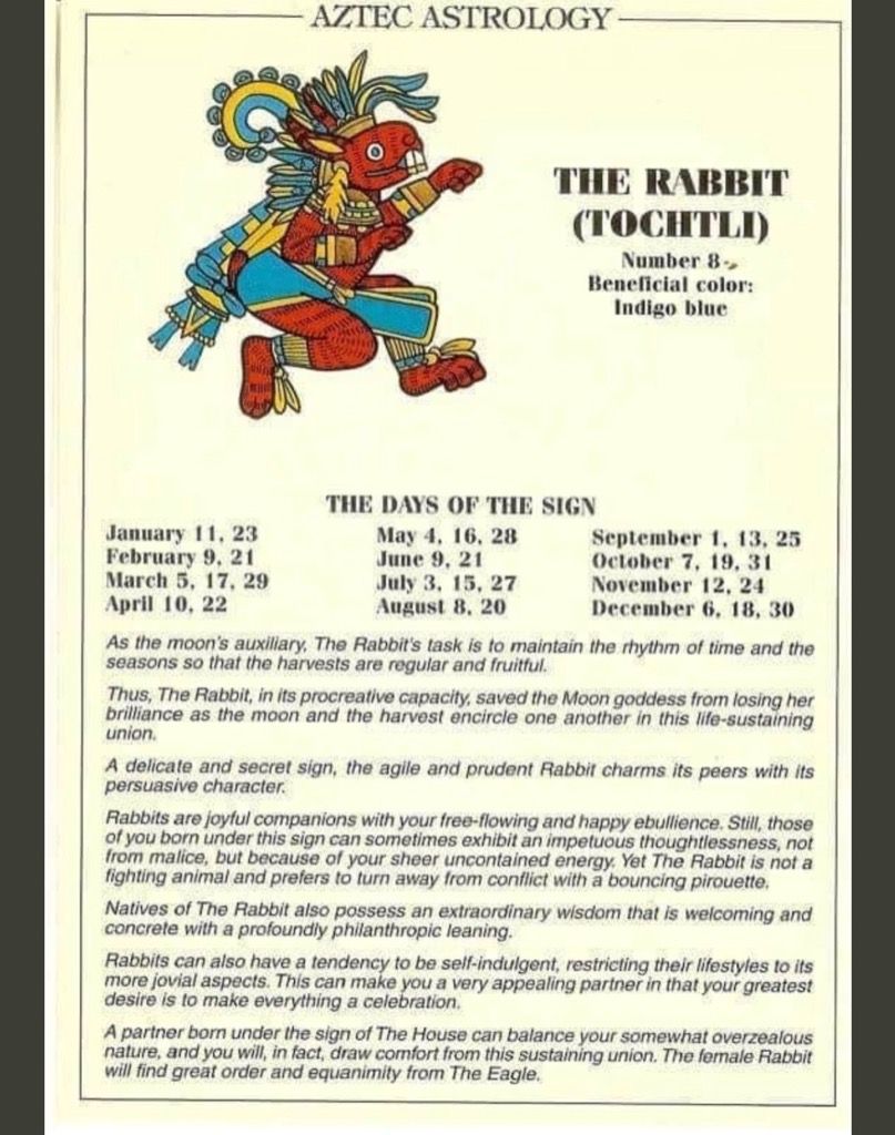 Aztec Astrology sign Tochtli the Rabbit