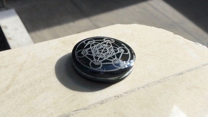 Géométrie sacrée Metatron cube obsidienne cabochon Mexique Pierre cristal naturel