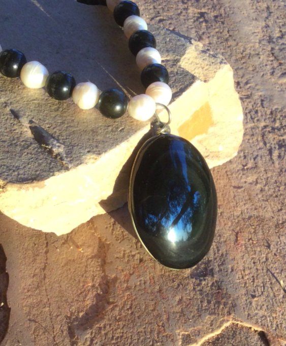 Obsidienne oeil celeste arc en ciel pendentif collier femme, bijou Mexicain naturel pierre 