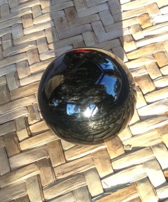 Grande Sphère sculptée en obsidienne naturelle du Mexique 12cm/4.72" Boule de cristal 