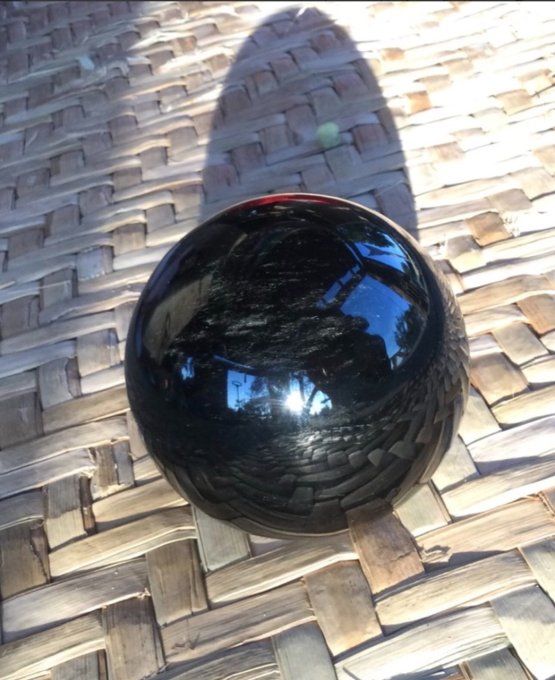 Grande Sphère sculptée en obsidienne naturelle du Mexique 12cm/4.72" Boule de cristal 