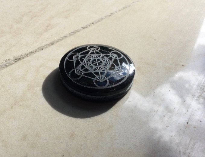 Géométrie sacrée Metatron cube obsidienne cabochon Mexique Pierre cristal naturel