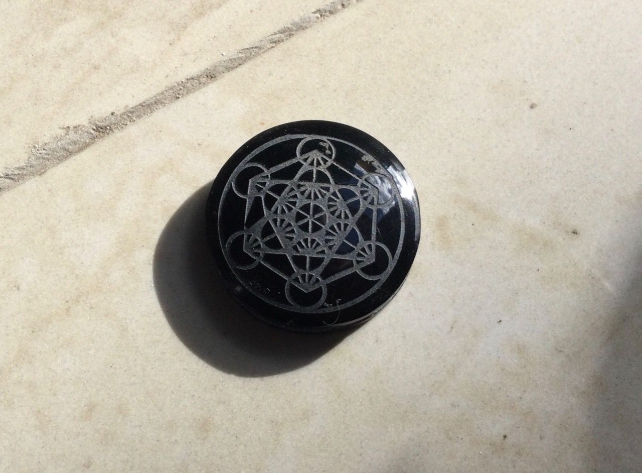 Géométrie sacrée Metatron cube obsidienne cabochon Mexique Pierre cristal naturel