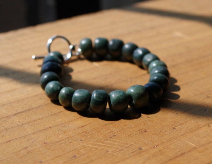 collier Perles de Jade Guatemala croissantes + bracelet / Guatemalan Jade Maya beads necklace