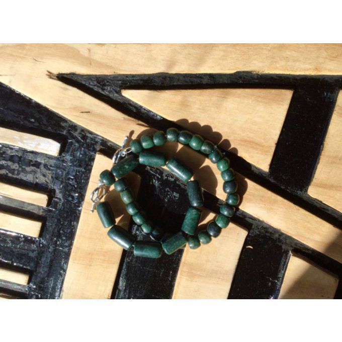 collier Perles de Jade Guatemala vert epinard, bracelet parure