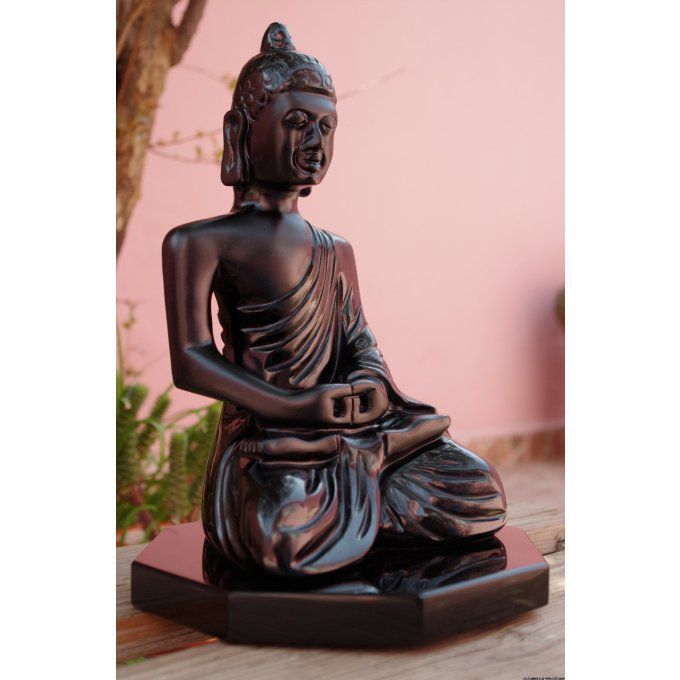 Skulptur schwarzer Obsidian Buddha vulkanischer feiner Stein Mexiko 30cm, Kunstsammlungsbuddha-Statu