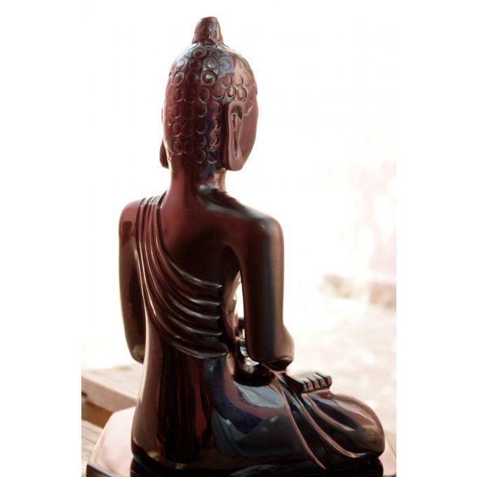 Exclusive  sculpture Bouddha Siddharta Gautama en pierre fine obsidienne noire du Mexique