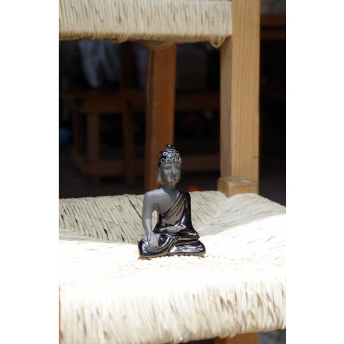 Bouddha Siddharta Gautama taillé pierre semi precieuse obsidienne noire méditation spiritualité