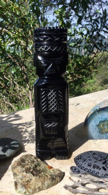Statue pierre Unique Géant Atlante de Tula obsidienne mexique décoration statuette taillée à la main