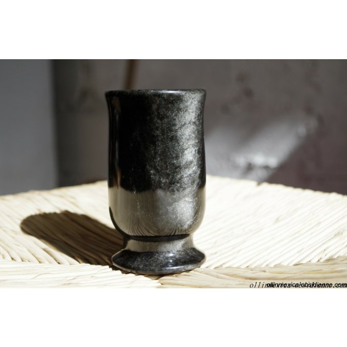 vaso cristal negro piedra obsidiana tallada