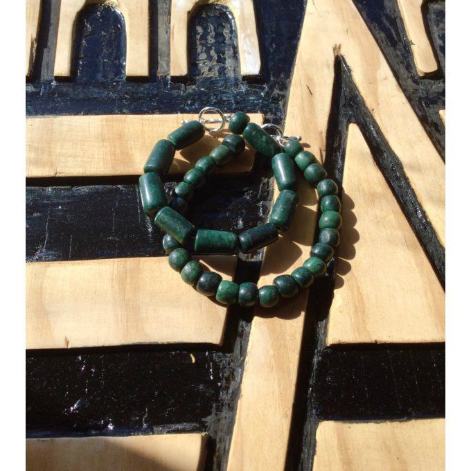 bracelet Perles de Jade Guatemala vert épinard Jade Maya bracelet tubes-paix interieur