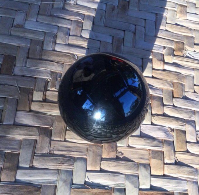 Grande Sphère sculptée en obsidienne naturelle du Mexique 12cm/4.72" Boule de cristal 