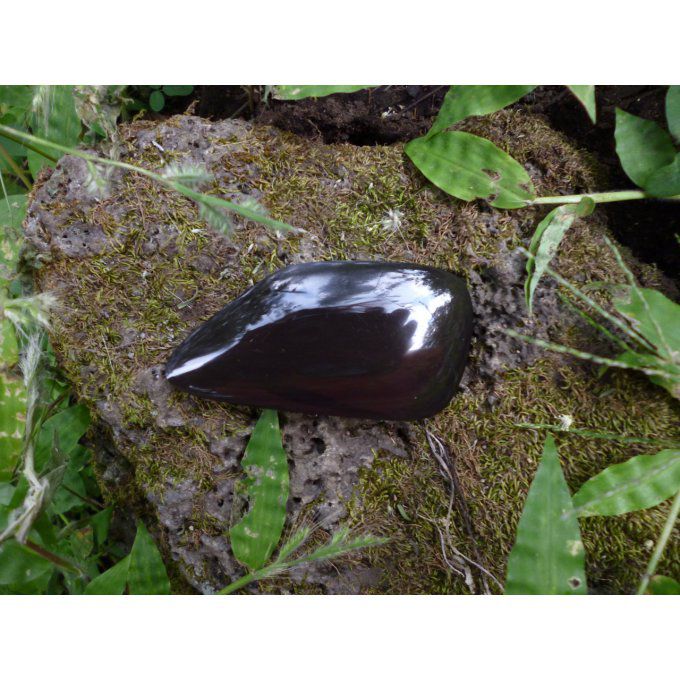 Grande obsidienne manto huichol mentogochol 7cm noire violette cabochon bijou lithothérapie