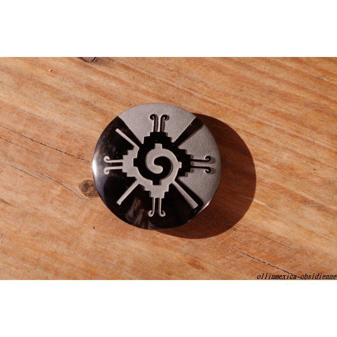 Hunab ku gravé sur obsidienne noire du Mexique, symbole maya coeur galaxie 5cm