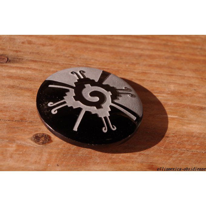 Pendentif Maya Pierre Hunab ku YIN YANG obsidienne Mexique symbole amérindien prehispanique 