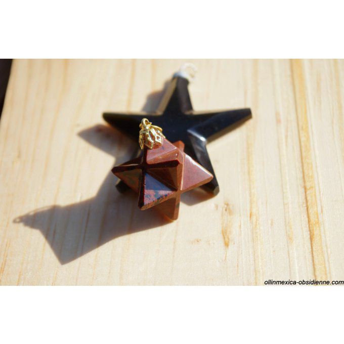 pendentif étoile création merkaba sculpté obsidienne noir,cristal feu volcan mexique - Copie