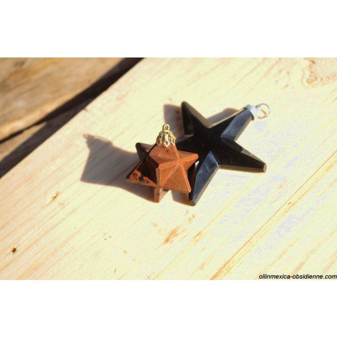 pendentif étoile création merkaba sculpté obsidienne noir,cristal feu volcan mexique - Copie