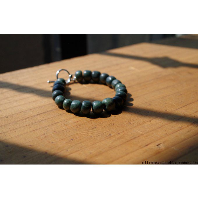 collier Perles de Jade Guatemala vert epinard et bracelet, Guatemalan Jade Maya beads necklace