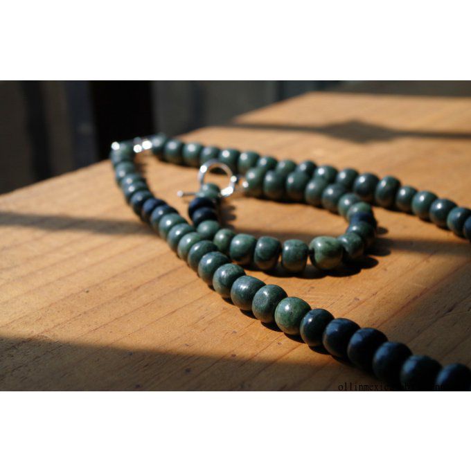 collier Perles de Jade Guatemala vert epinard et bracelet, Guatemalan Jade Maya beads necklace