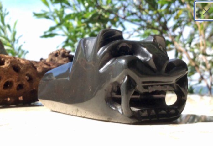 Jaguar Pipe de cérémonie sculptée pierre obsidienne du MExique- collection
