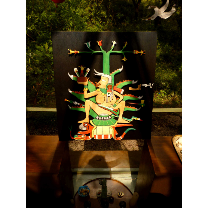 Tableau Tezcatlipoca divinité miroir fumant Aztecart Nahuatl amérindien tradition déco mexique aztec