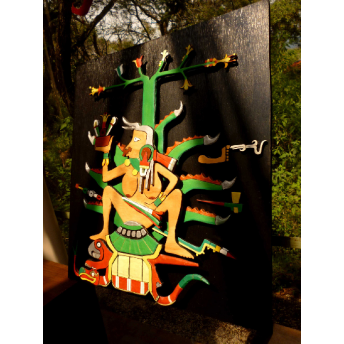 Tableau Tezcatlipoca divinité miroir fumant Aztecart Nahuatl amérindien tradition déco mexique aztec