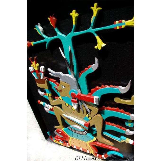 Tableau Mayahuel Aztec art Nahuatl amérindien tradition décoration sculpture murale bois