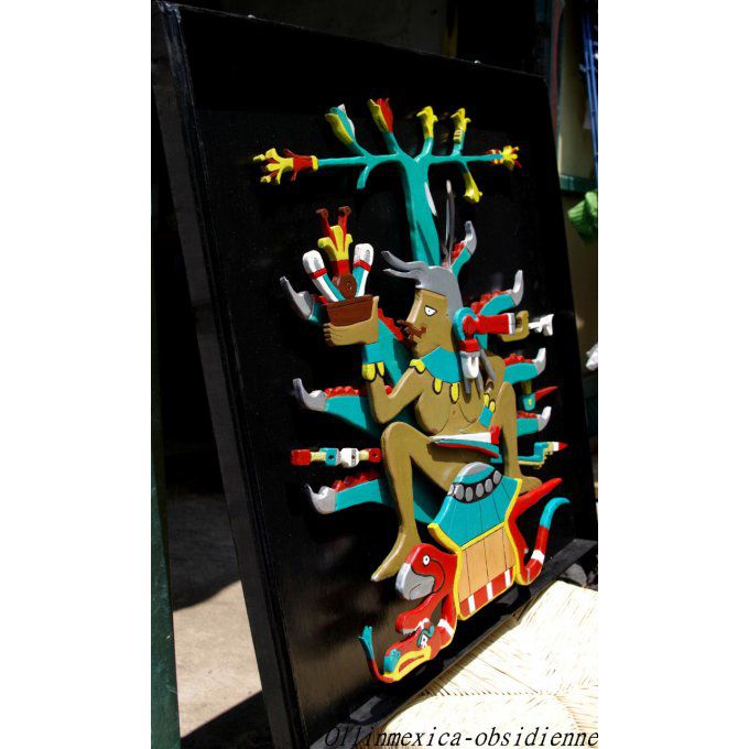 Tableau Mayahuel Aztec art Nahuatl amérindien tradition décoration sculpture murale bois