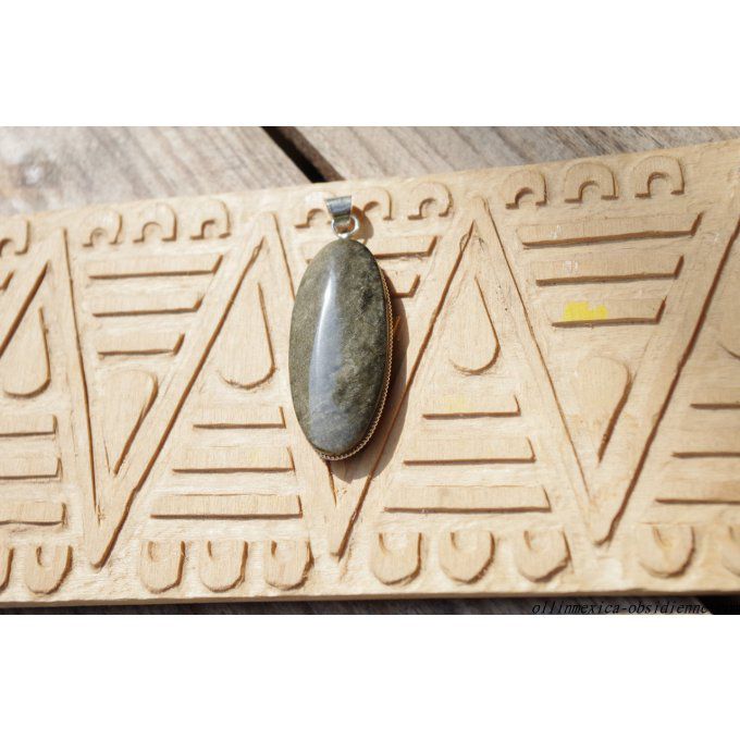 Pendentif obsidienne dorée du Mexique, pierre semi precieuse bijou lithothérapie, protecteur