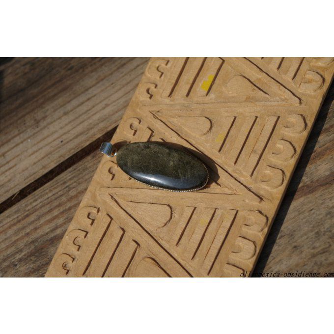 Pendentif obsidienne dorée du Mexique, pierre semi precieuse bijou lithothérapie, protecteur