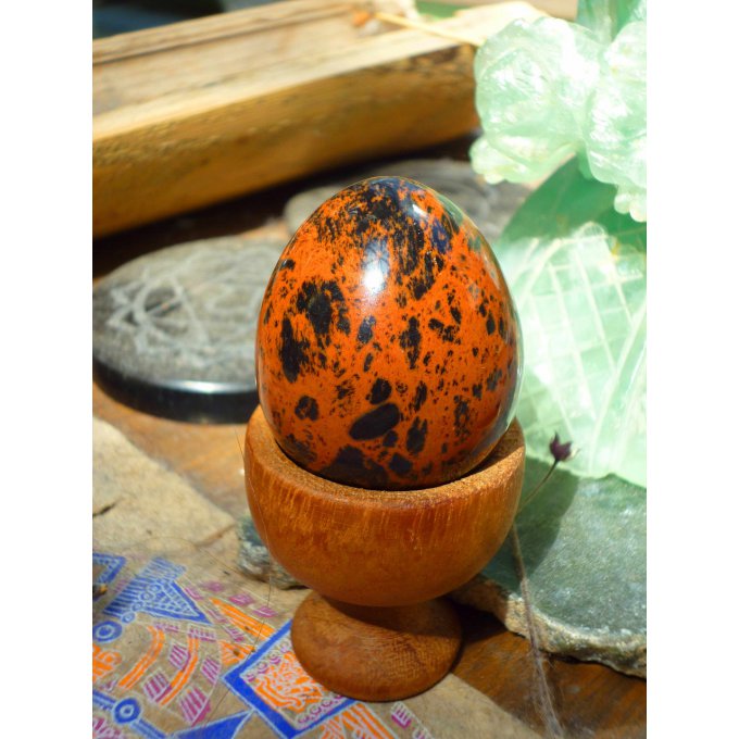 oeuf Yoni obsidienne rouge MexicoAcajou orange noire Mexique 4cm