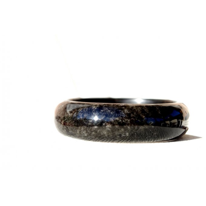 Bracelet obsidienne argentée pierre semi-précieuse du MExique pierre taillée bracelet  rigide