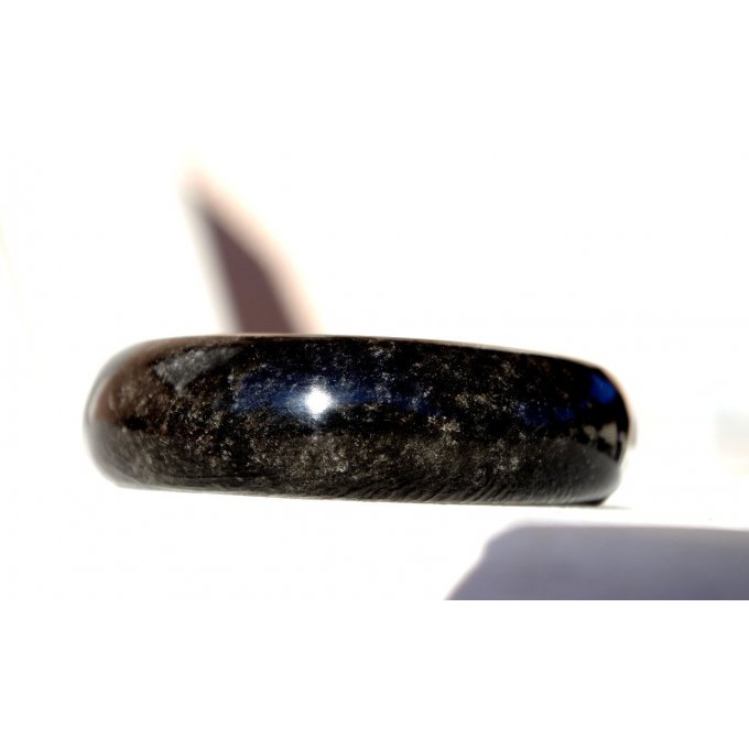 Bracelet obsidienne argentée pierre semi-précieuse du MExique pierre taillée bracelet  rigide