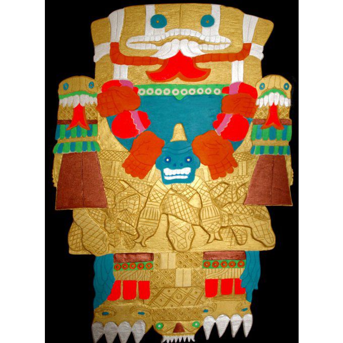 Gravure sur bois 3D Coatlicue Mexica divinité Terre bois sculpté en trois dimensions image, aztèque 